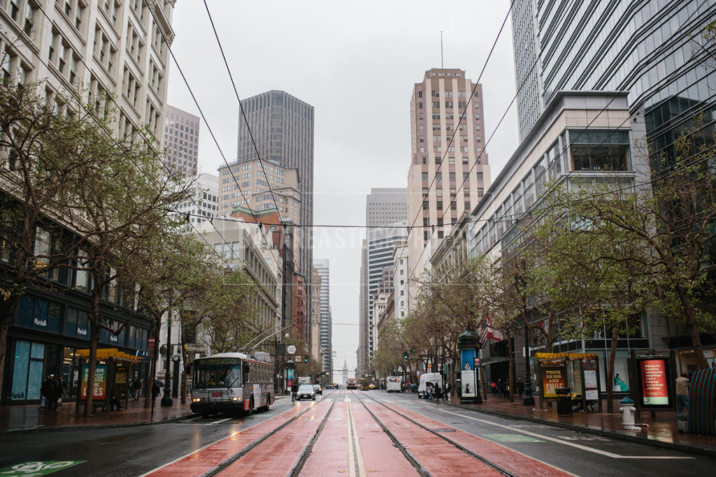 Bus Stopped Along Market Street