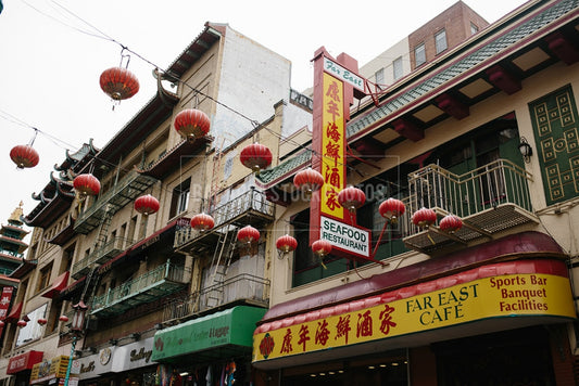 Far East Cafe And Lanterns In Chinatown